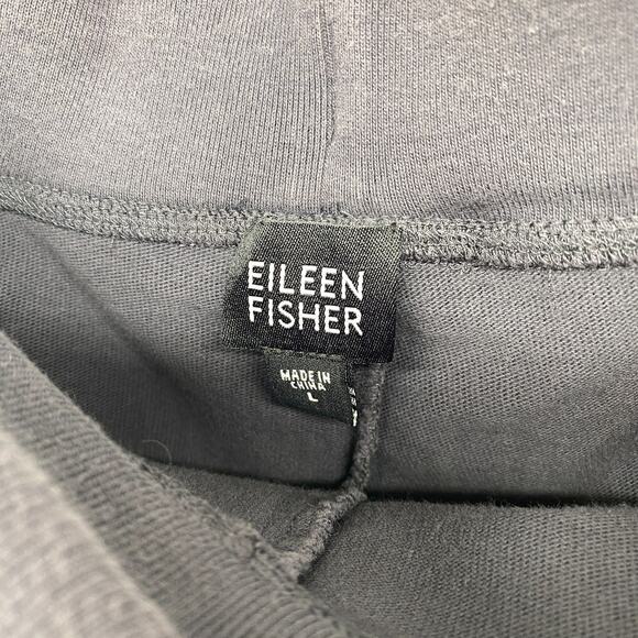 EILEEN FISHER Pants L Heavy Brushed Flannel Cotton Elastic Waistband Blue Gray - Picture 5 of 12